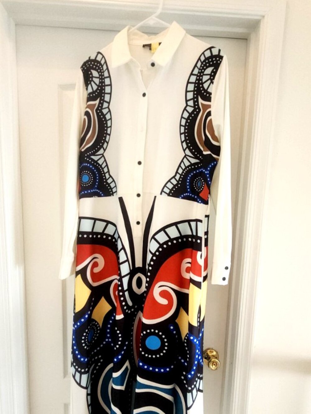 Butterfly Graphic Print Button-Down Shirt Dress